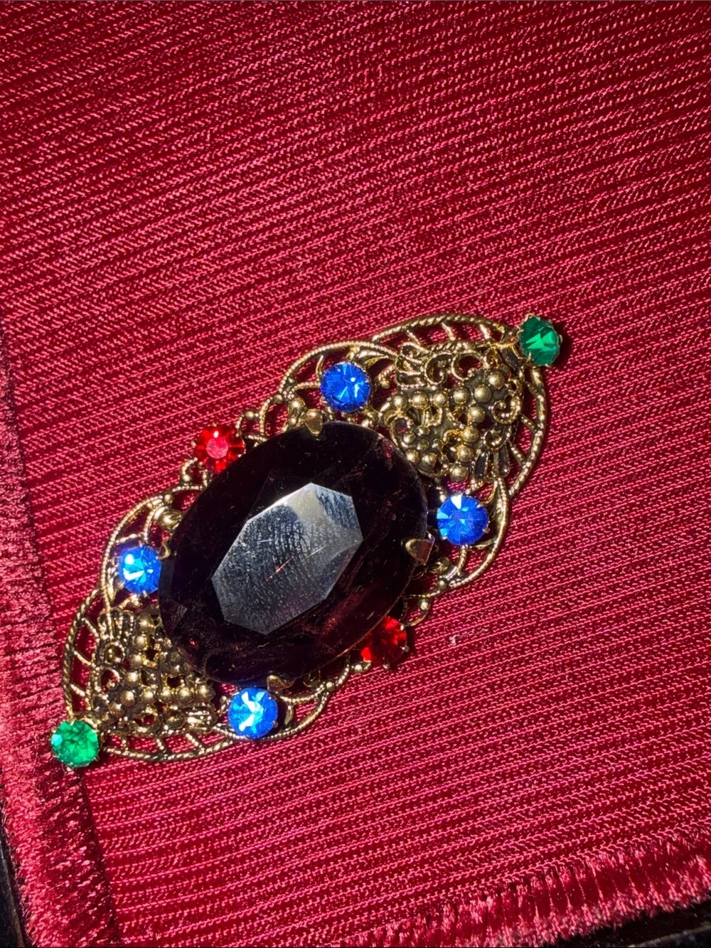 Vintage-Style Multicolor Gem Filigree Brooch - Unbranded